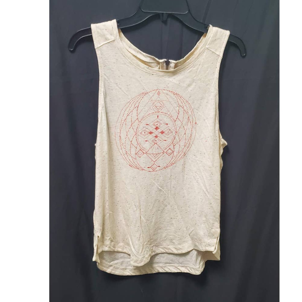 🪶 NWOT Lucky Brand Boho Cream Geometric Muscle Tank Top Zipper Back - L